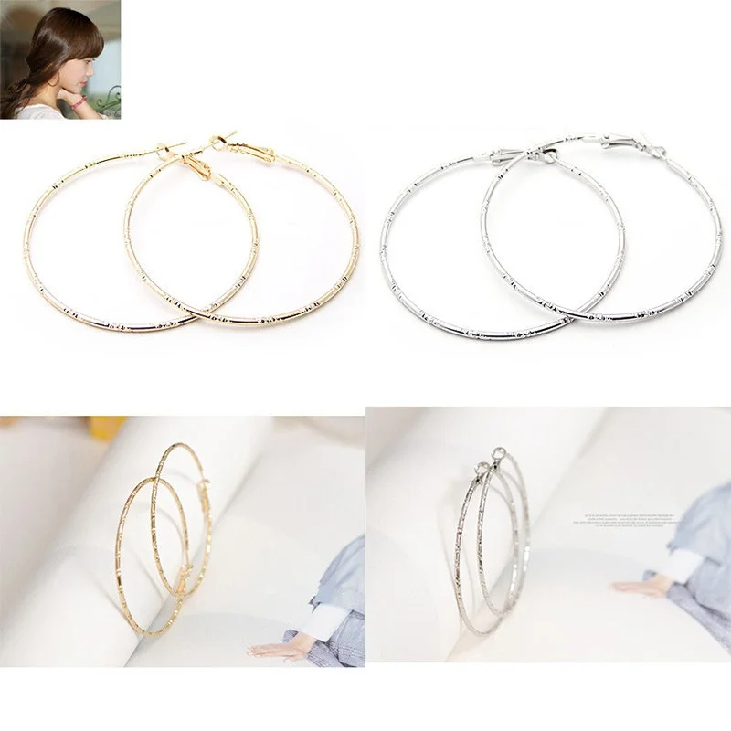 Женские серьги-кольца женские подарок серебряный тон Шикарный Блестящий Лидер