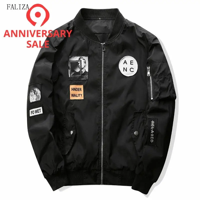 Мужская облегающая куртка FALIZA черная бомбер в стиле хип хоп большие размеры 4XL JK
