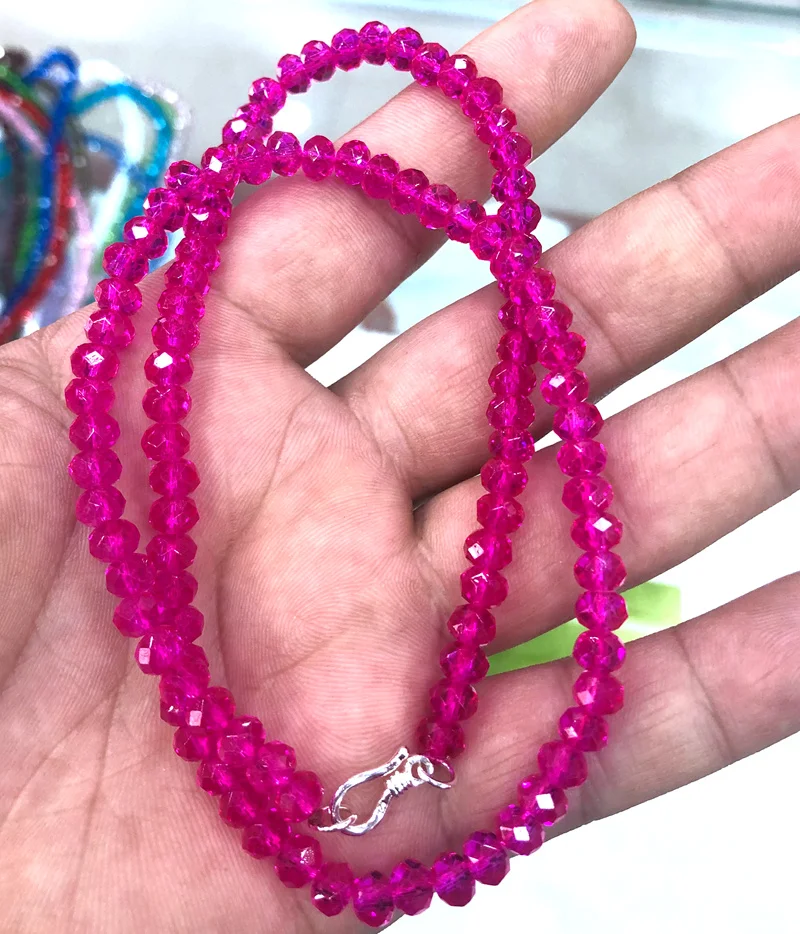 

New 4x6mm Faceted abacus rose Crystal Beads Necklace 18''