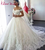 vestido de noiva princess wedding dress ball gown beads applique lace bride dress off shoulder bridal gown robe de mariee