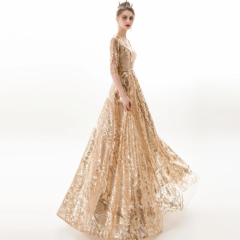 Новинка вечернее платье с V-образным вырезом праздничное роскошное длинное