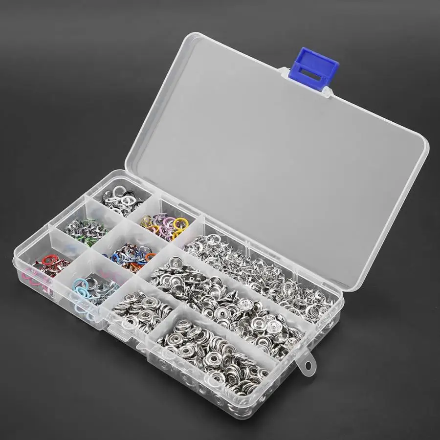 

200 Sets Snap Fasteners Kit Tool 9.5mm Metal Snap Buttons Rings with Tool Kit for Clothing Snap Fasteners Kit