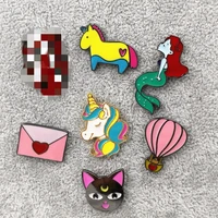 timlee x191 cute animal unicorn enamel pin hot air balloon cat envelop metal brooch pins fashion jewelry wholesale