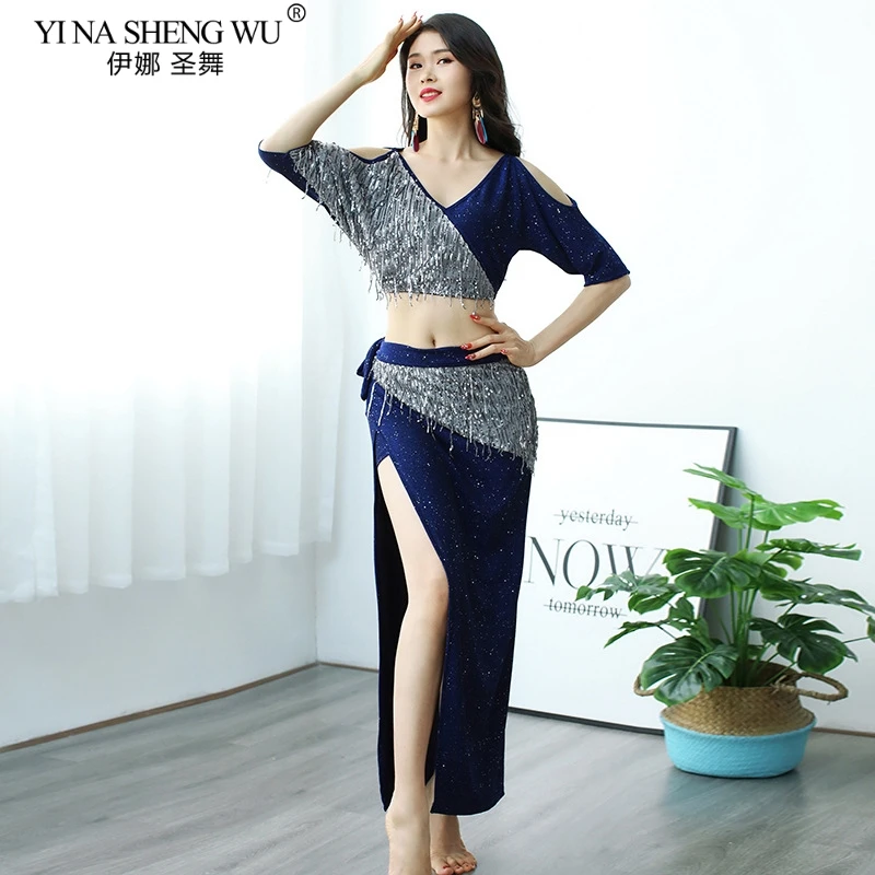 Новый костюм для танца живота сексуальная Длинная юбка с разрезом костюмы