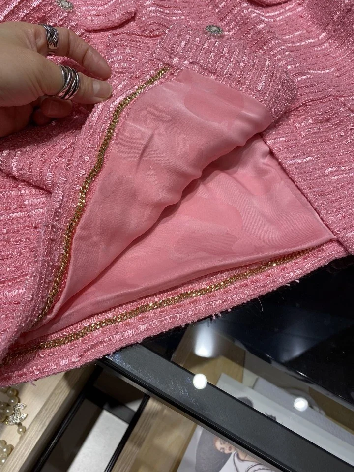 

Spring Luxury 2021 Women High Quality Pink Tweed Jacket Coat Female Silk Lining Outerwear Ddxgz2v 1.08