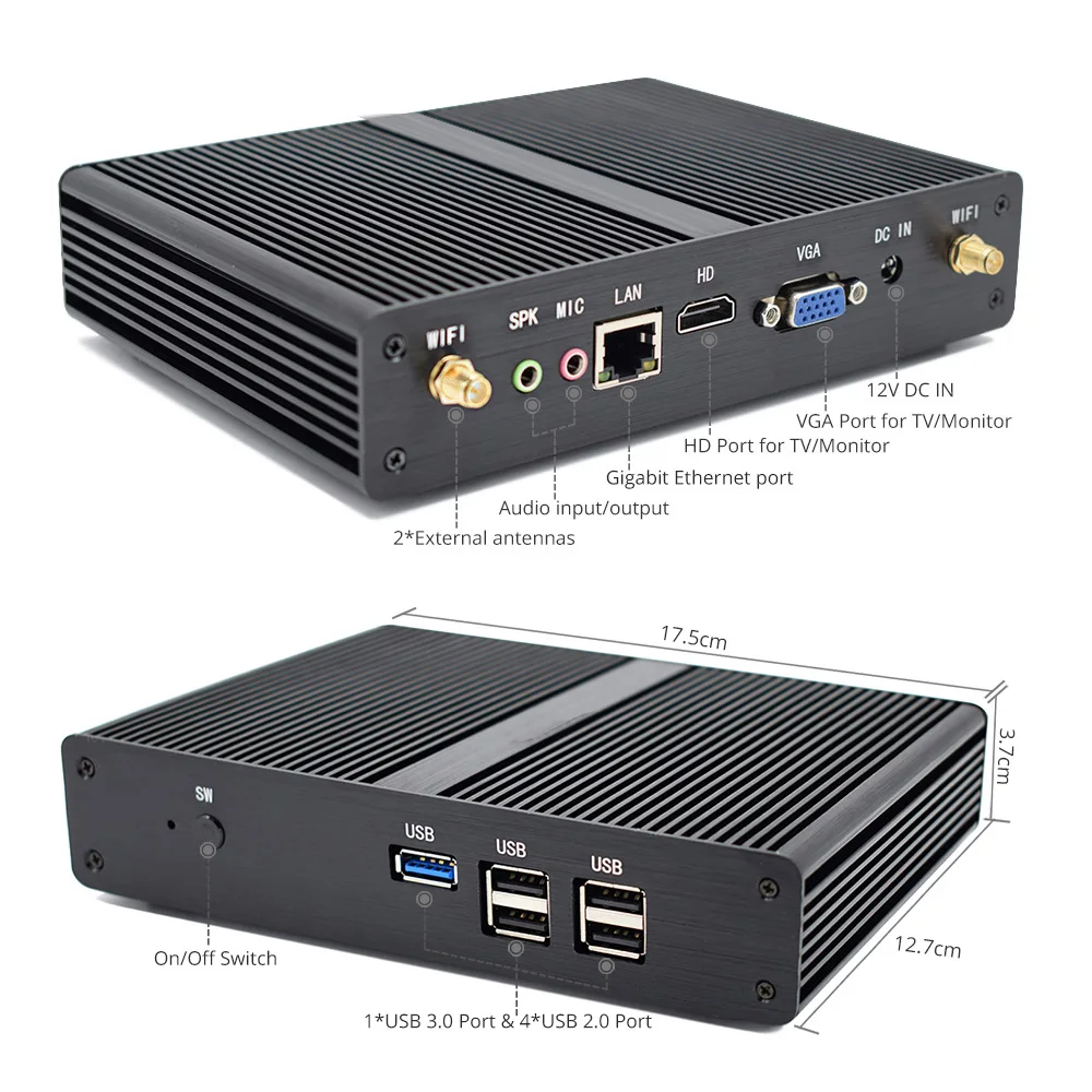 Дешевый четырехъядерный Мини ПК Celeron N3160 J3160 J1800 J1900 Windows 10 Pro Dual LAN Mini ITX компьютер RS232