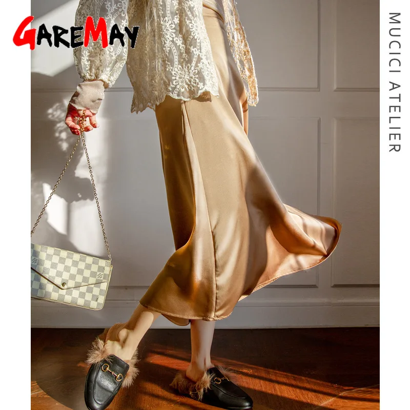 2022 летние женские шелковые атласные юбки для офиса с высокой талией элегантные