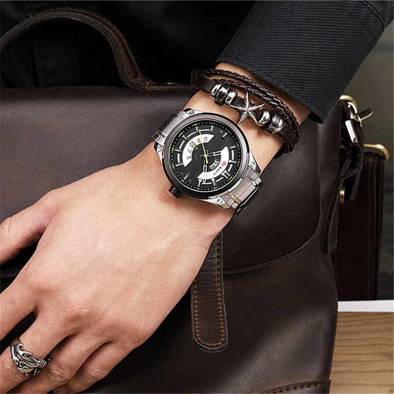 

Luxury Brand Watches Mens Stainless Steel Wrist Watch Hot Fashion Date And Week Business Male Clock Relogio Masculino