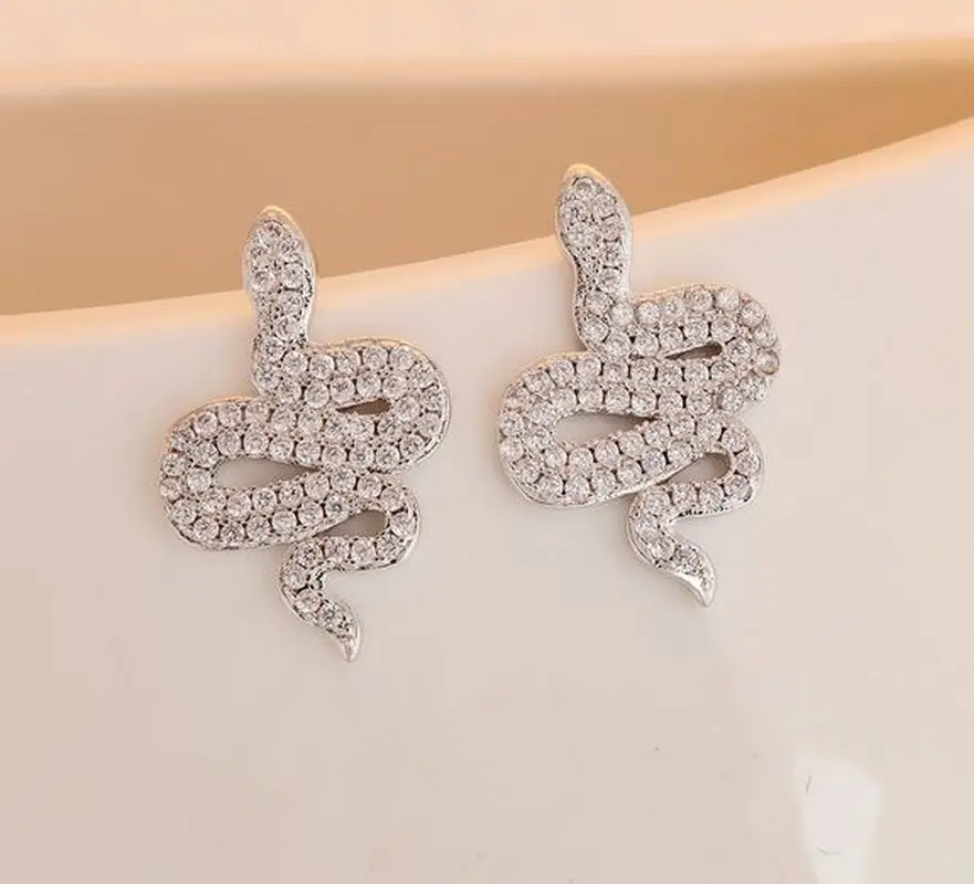 

European American S925 Sterling Silver Needle Exaggerated Snake-shaped Zircon Studs Earrings Female Earrings Jewelry for Women