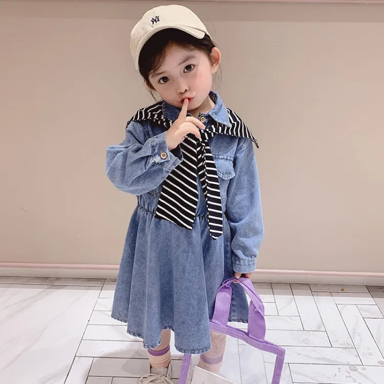 Детские джинсы принцессы для маленьких девочек повседневное мини-платье с