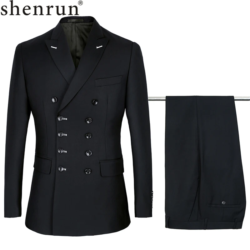 Slim Fit New Fashion Suit Double Breasted Peak Lapel Navy Blue Black Wedding Groom Party Prom Skinny Costume