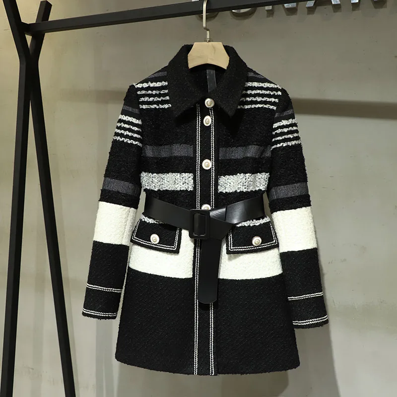 

High 2021FW Autumn Quality Women Patchwork Woolen Jacket Coat Female Casual Outerwear 11.29