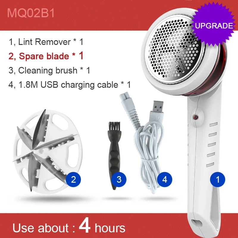 4 hours 1 blade Расширенный 9 Вт средство для удаления ворса, USB Электрический свитер одеть ворсистая шерсть ткань бритва с одеждой пух ковер Чистящая машина Новинка - Цвет: 4 hours 1 blade
