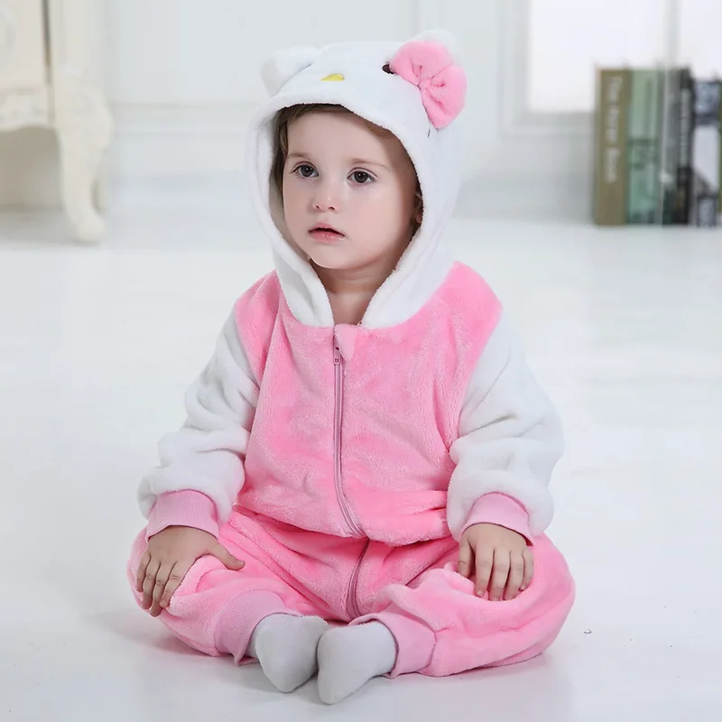 Pink KT Cat Детские комбинезоны; зимние пижамы для мальчиков и девочек; Одежда для новорожденных; kuguurumi; Детский комбинезон; Пижама с животными; комбинезон с пандой; ropa bebe; костюмы - Цвет: Pink KT Cat