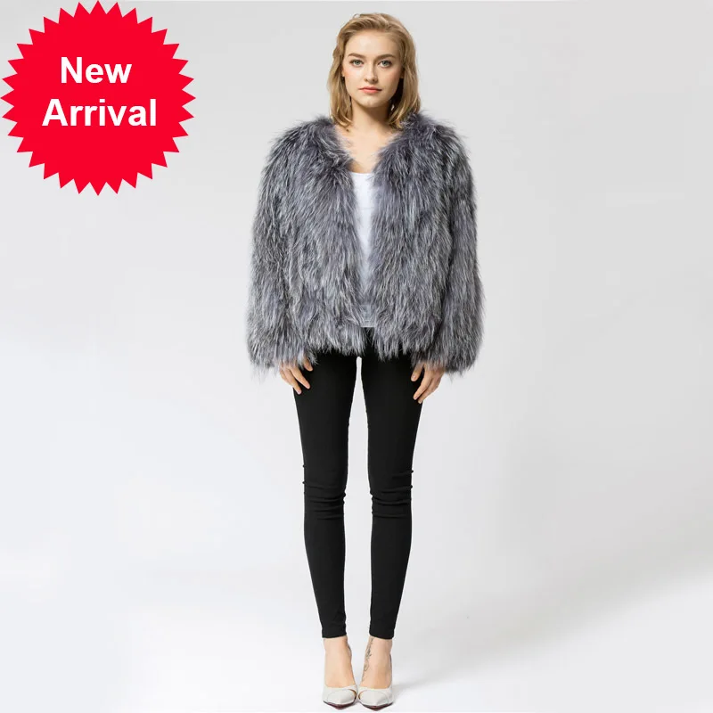 

Женское вязаное пальто CR064 из 100% натурального Меха чернобурки, женская модная зимняя теплая шуба из натурального меха, одежда для улицы