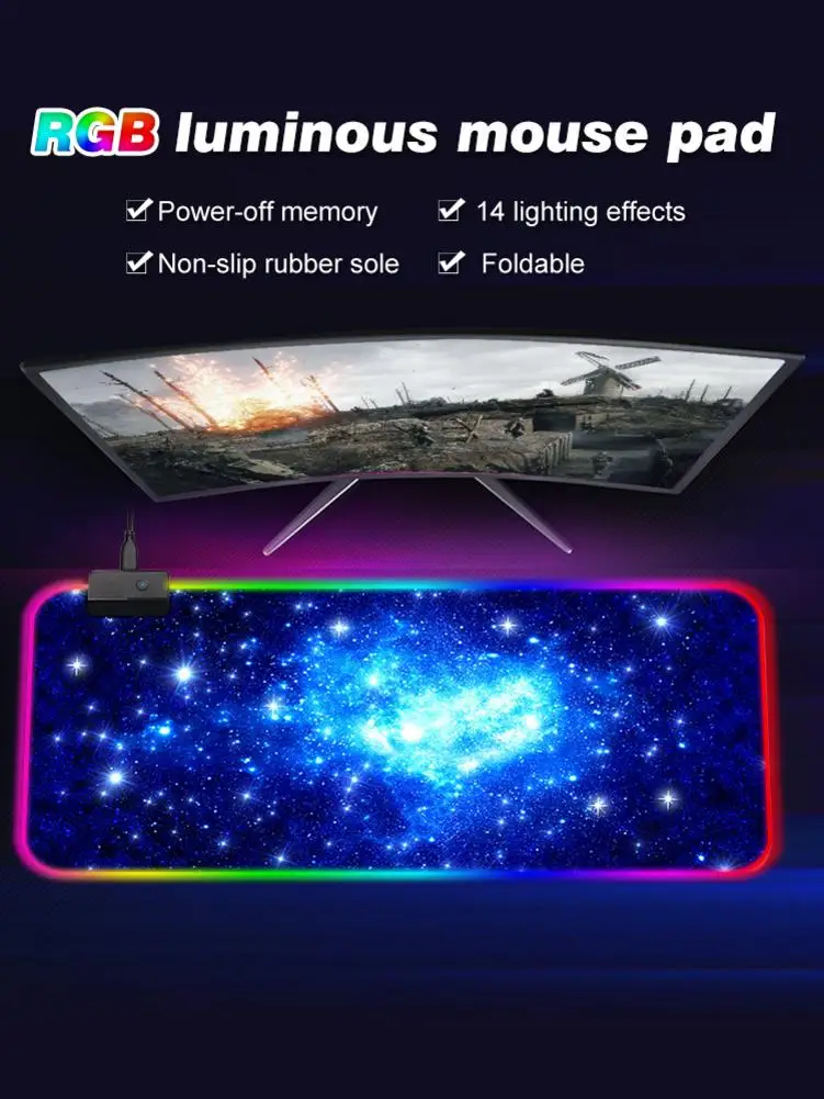 Игровой коврик для мыши 7 цветов RGB мышка с подсветкой толстая резиновая