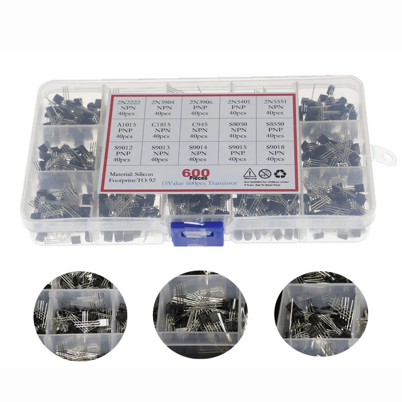 

15value 600pcs Transistor TO-92 Box Kit 2N2222 2N3904 2N3906 2N5401 3N5551 A1015 C1815 C945 S8050 S8550 S9012 S9013 S9014 S901