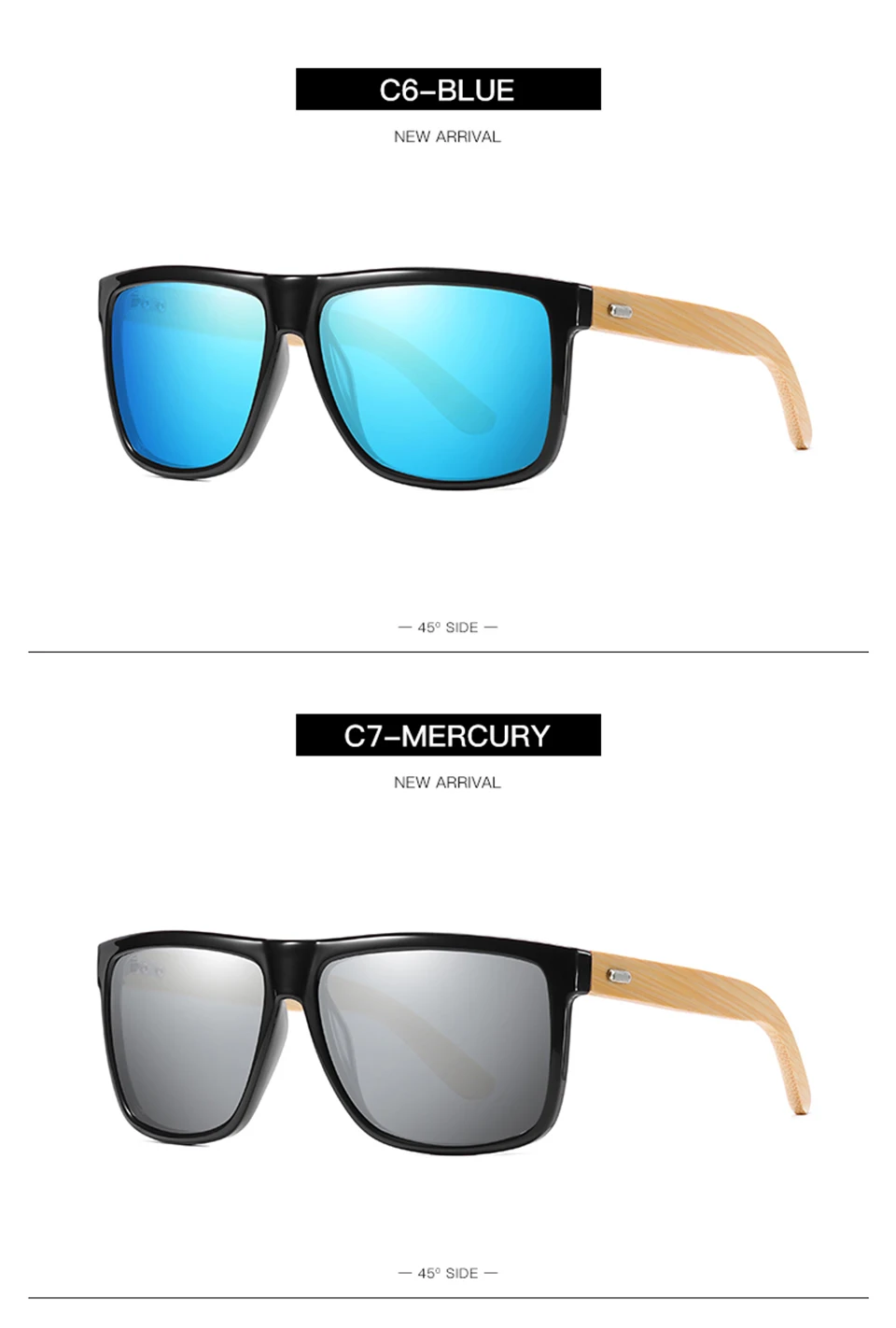 Высокое качество KDEAM прямоугольные солнцезащитные очки поляризованные Натуральные Бамбуковые мужские солнцезащитные очки 9 цветов женские очки ночного видения UV400