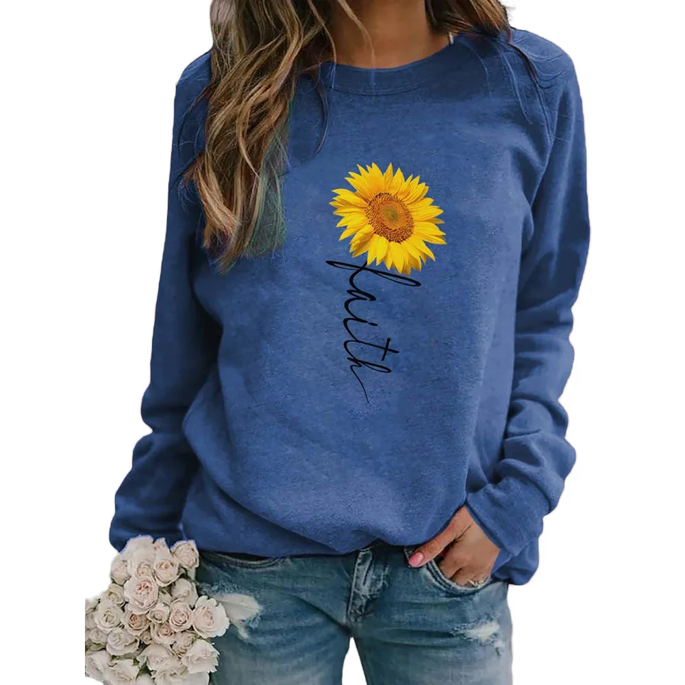 

Carney fashion women's sweater sunflower faith round neck long sleeve sweater