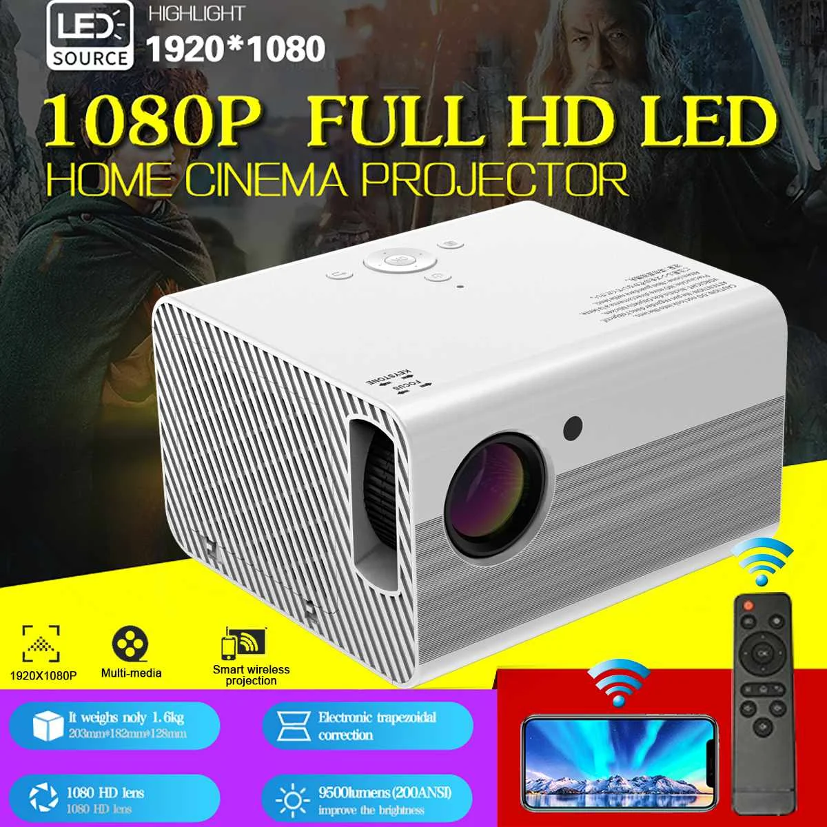 

YG300 T10 Wifi Pro LED Mini Projector 1920x1080 Pixels Supports 1080P USB Audio Portable LCD Home Media Video Player