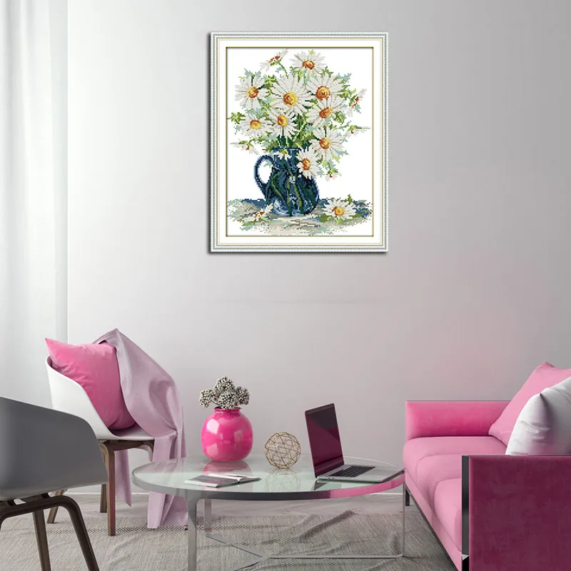 Joy Sunday Daisy vase Cross stitch patterns DMC 14CT printed canvas kits embroidery DIY set Home decor Send gift | Дом и сад