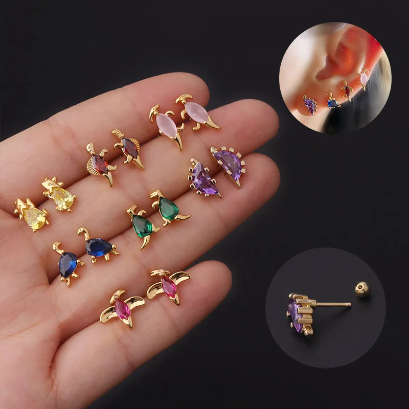 

1pc Cute Mini Inlaid Zircon Dinosaur Stud Earrings for Women Girls Fashion Simple Crystal Animal Shaped Ear Jewelry Party Gifts