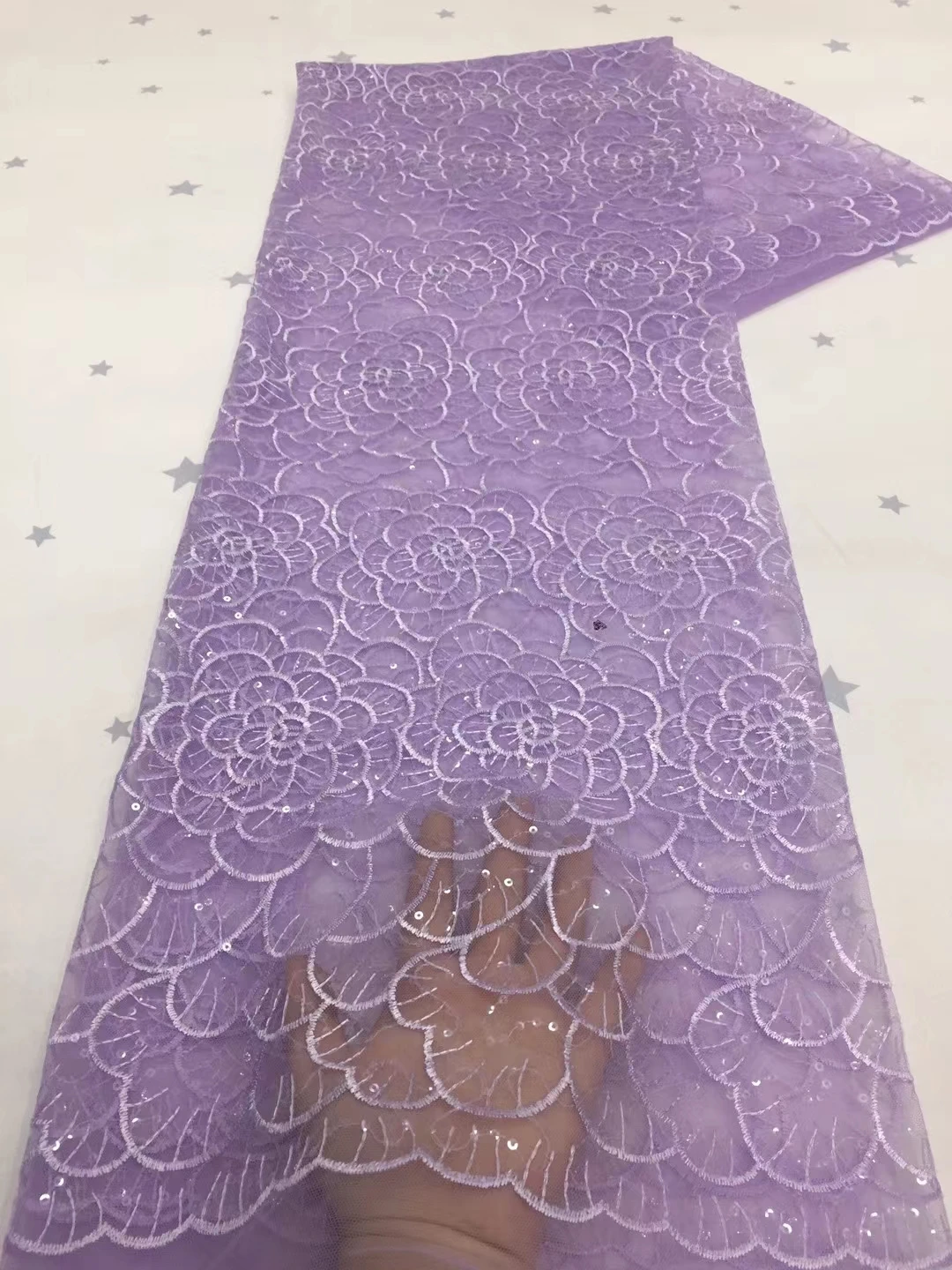 

2021 Latest African Lace Fabric High Quality French Net Embroidery Purple Sequins Tulle Lace Fabric For Nigerian Party Dress