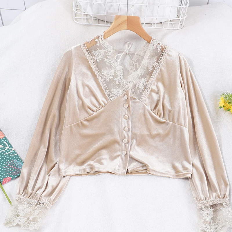 Женская бархатная блузка Gagarich винтажная элегантная кружевная с V-образным