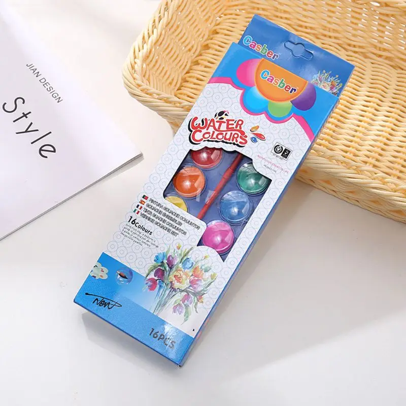 

16 Color Gouache Watercolor Pain Set with Paint Brush Watercolor for Beginner