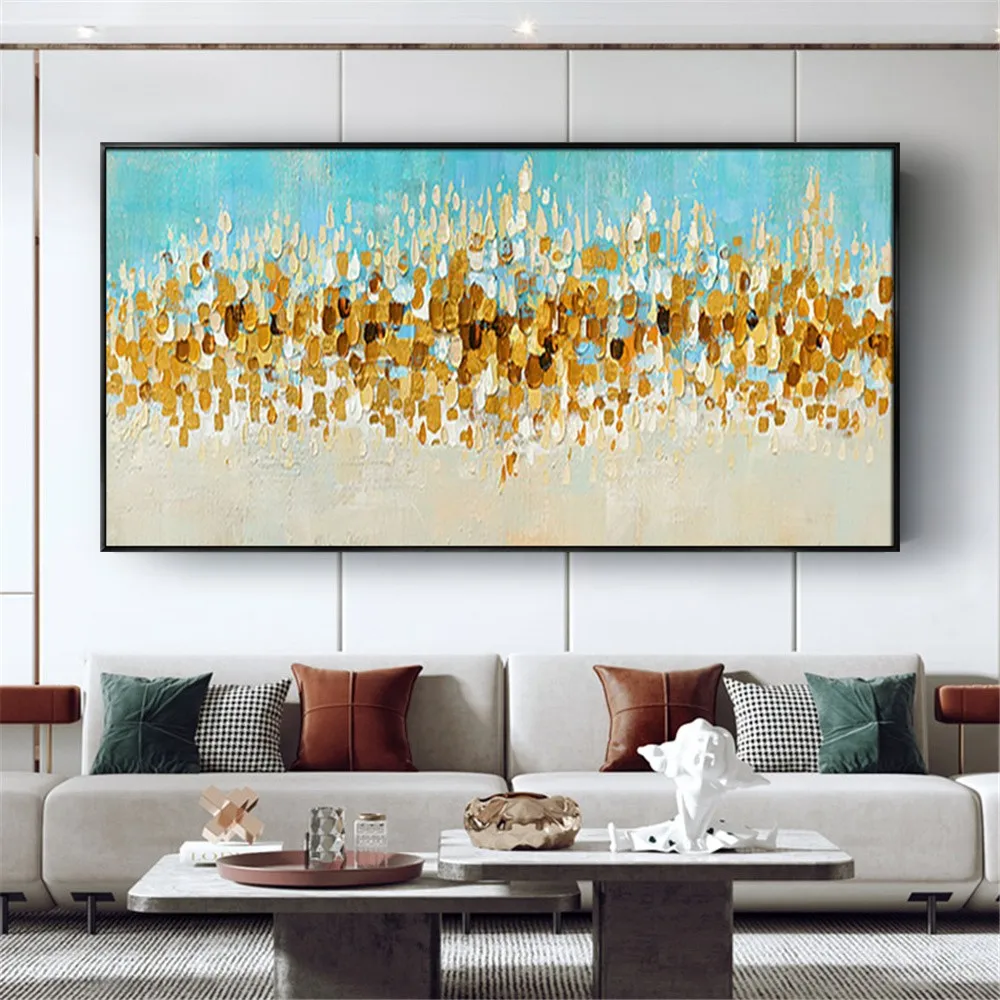 

Selling art wall pictures for home decor Hand drawn canvas oil painting Custom abstract gold foil poster for living room picture