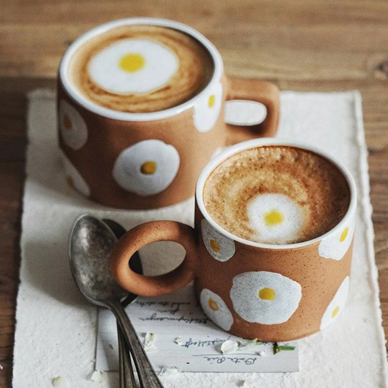 

Ins Creative Retro Ceramic Hand Painted Dot Mug Coffee Milk Cup Minimalist Design Home Couple Ceramic Water Cup