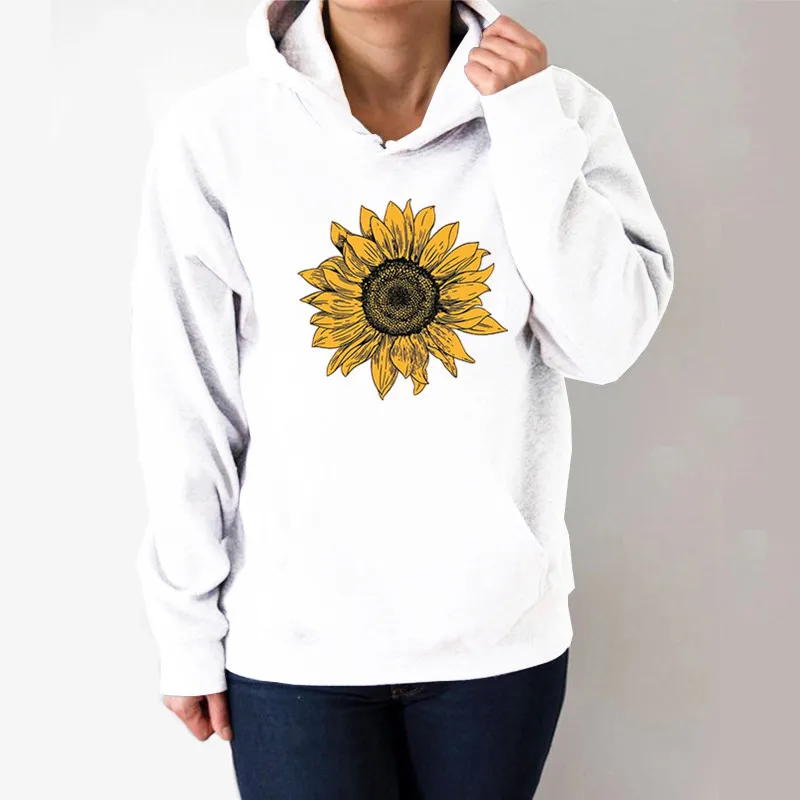 

Blooming Sunflower Printed Hoodies Women Fleece Long Sleeve Loose Sweatshirt with Hat Girls Women Hoodie Pullovers Winter