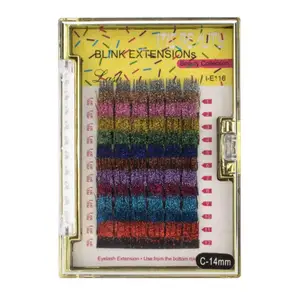 Блестящие ресницы для наращивания 12 цветов, Новые Профессиональные Накладные ресницы 10 мм 12 мм 14 мм, инструменты для макияжа, вечерние ресницы