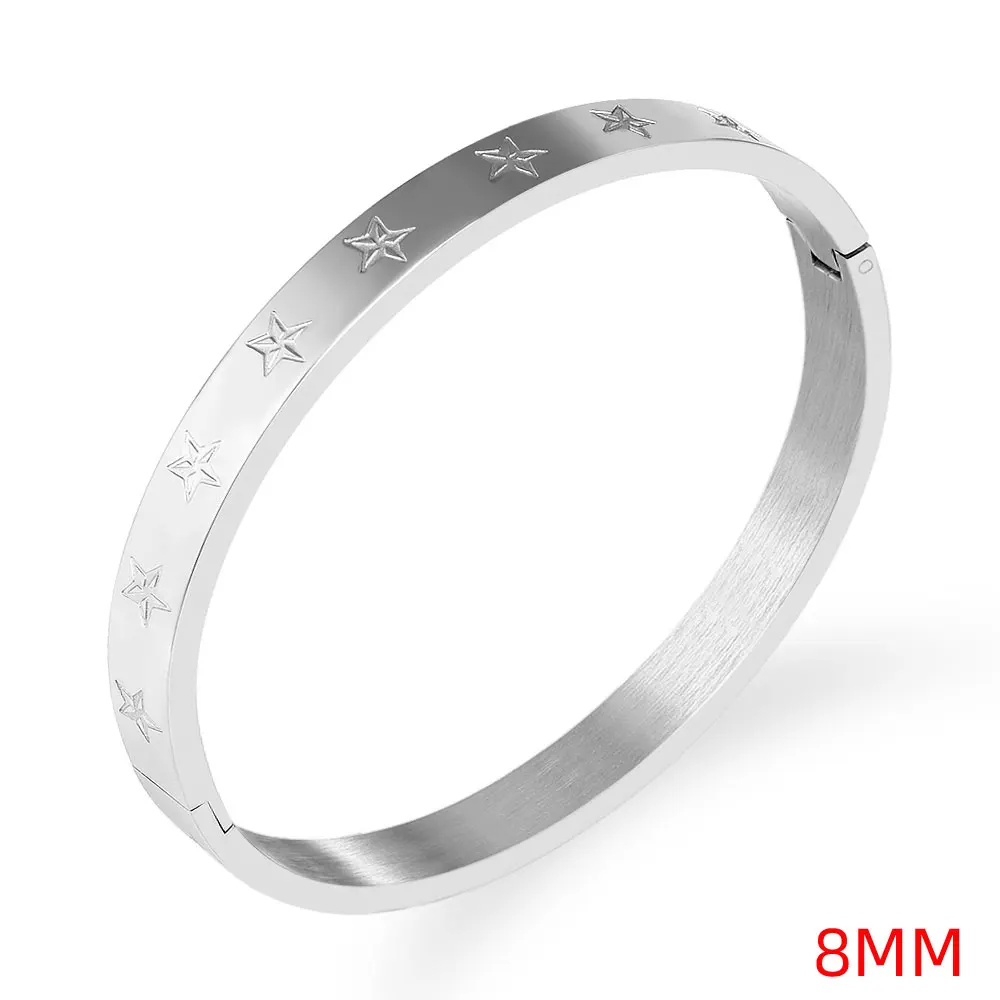 

Hot Sale Stainless Steel Pentagram Bangles Bracelet Woman Gold Color Plating Female Charming Cuff Bangle WristBand Party Jewelry