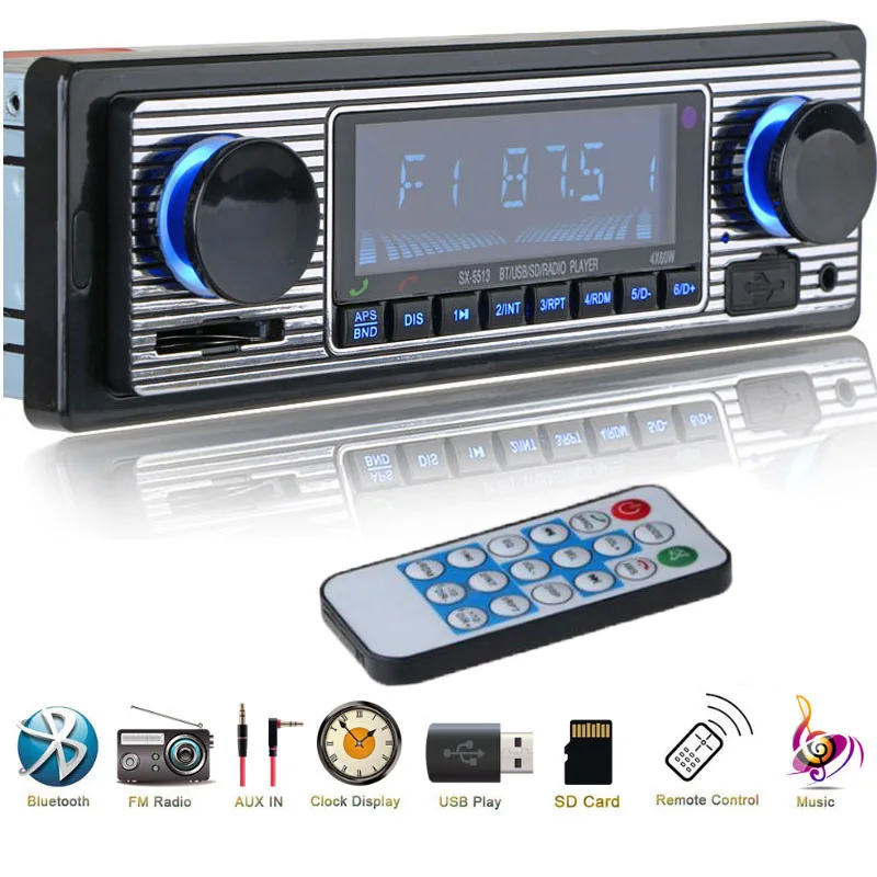 Wireless Car Radio 1 din Bluetooth Retro MP3 Multimedia Player AUX USB FM Play Vintage Stereo Audio Player With Remote Control
