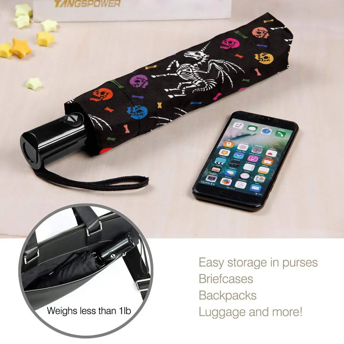 

Automatic Umbrella Rain Women Three-folding Umbrella Skeleton Of Pegasus Unicorn With Horn And Wings Windproof Umbrella
