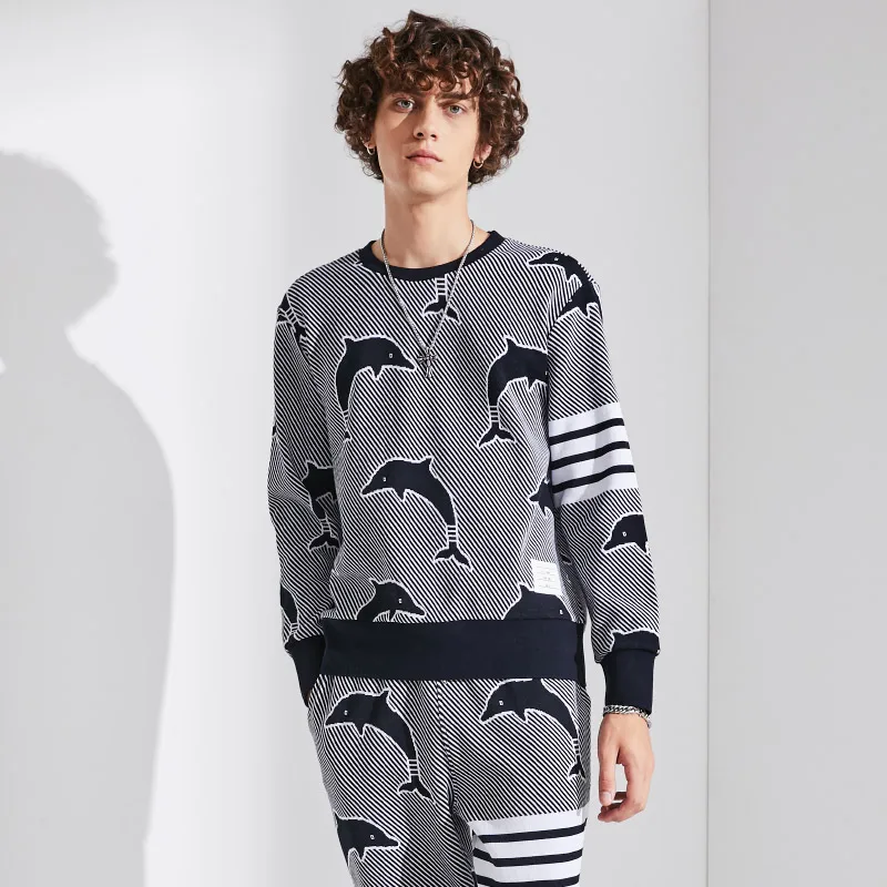 

Fashion TB 2021 Brand Spring Autumn hooded Clothing Dolphin Pattern Jacket Men Sweatshirts O-Neck Casual Sportswear Coat