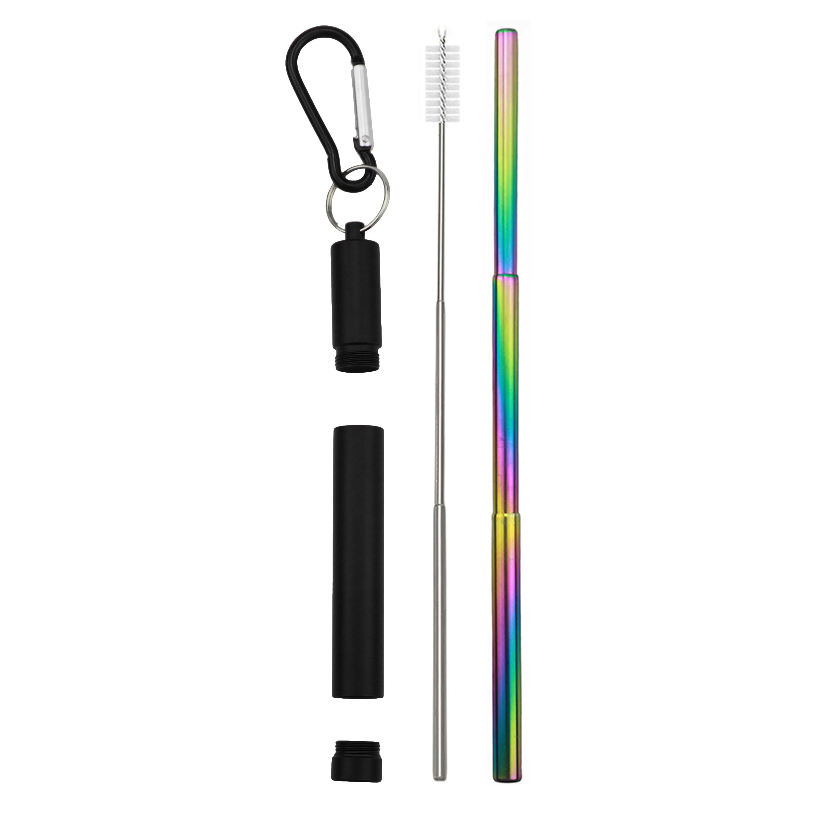 black rainbow 1 комплект портативная телескопическая из нержавеющей стали соломенная Складная солома с 1 кистью и металлическим чехлом вечерние аксессуары - Цвет: black rainbow