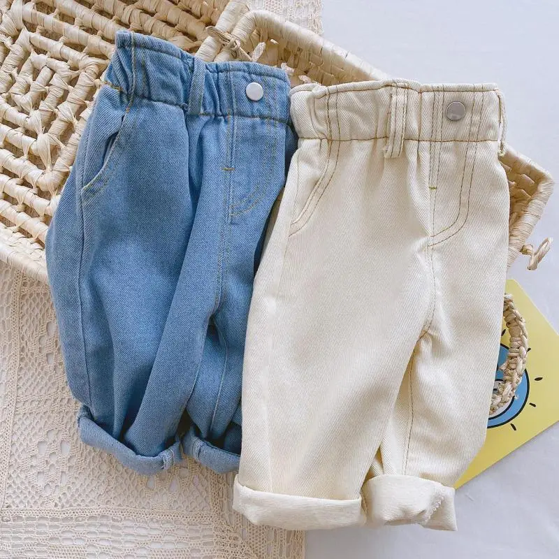 

Toddler Baby Boy Girl Spring New Fashion Soft Jeans Trousers Chilren Solid Casual High Waist Pant Kid Comfortable Leggings