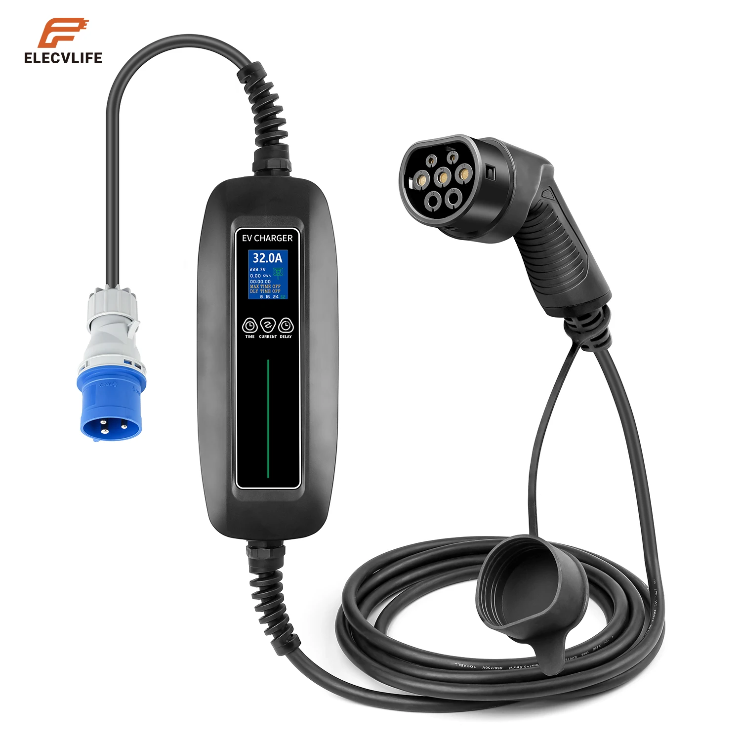 Electric Car Charger Type 2 Cable Portable EV Charger Switchable 8/16/24/32A 1 Phase CEE Charging Box IEC 62196-2 EVSE for Audi
