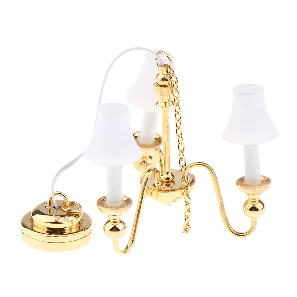 

1/12 Scale 3-Arm Dollhouse Chandelier with Modern Style Miniature Electric Lighting