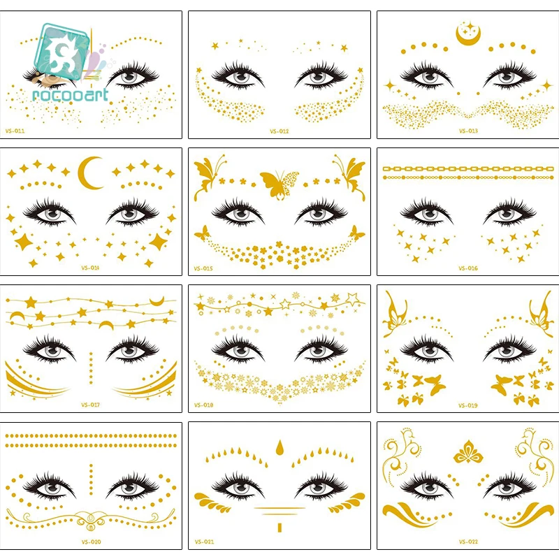 Rocooart Flash металлик водостойкая Татуировка золото серебро Женская мода хна лицо веснушки временная татуировка карнавал Вечеринка стикер