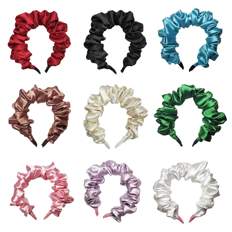 

Волнистые Ruched плиссированные повязка на голову имитация шелка широкий тюрбан с обручем для волос, Однотонная одежда пузырь Винтаж ободок д...