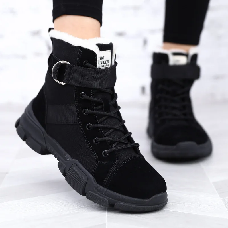 2019 г. Зимние Замшевые парусиновые ботильоны для женщин безопасные женские
