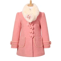 2021 kids children girls woolen jacket pink thick big fur collar woolen coat princesses kids autumn winter wedding party clothes