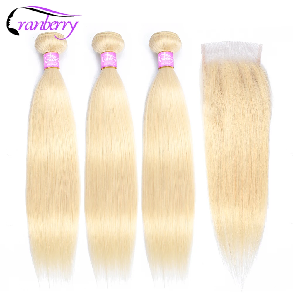 Клюквенный 613 пряди с закрытием Волосы Remy перуанский прямые волосы застежкой