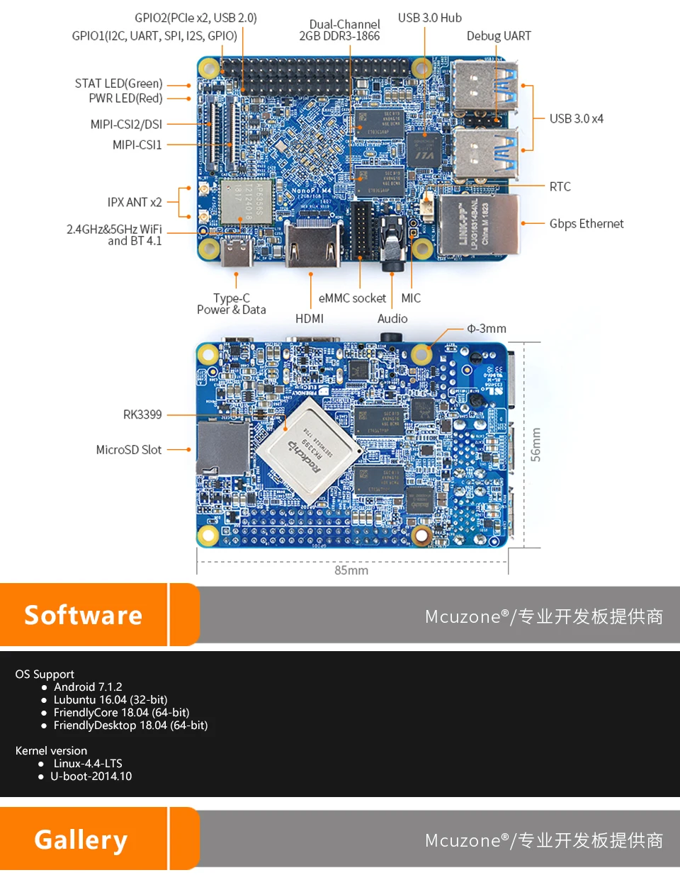 FriendlyELEC NanoPi M4 2 ГБ/4 ГБ DDR3 Rockchip RK3399 SoC 2,4G и 5G двухдиапазонный WiFi+ Bluetooth 4,1 поддерживает Ubuntu Android
