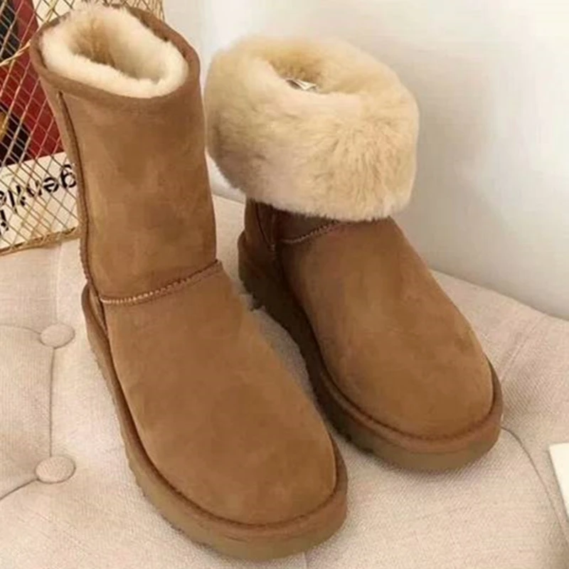 Зимние Удобные однотонные ботильоны на плоской подошве без застежки с круглым