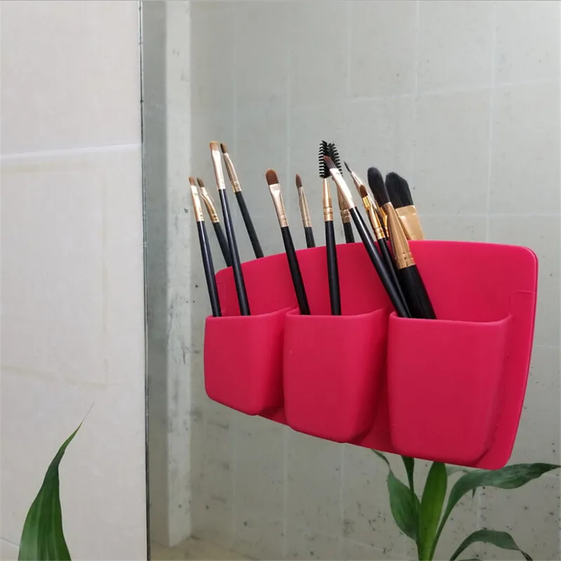 

Creative Multifunctional Organizer Silicone Three Bags Makeup Brush Storage Box self-adhesive Suction Cup Test Organizador