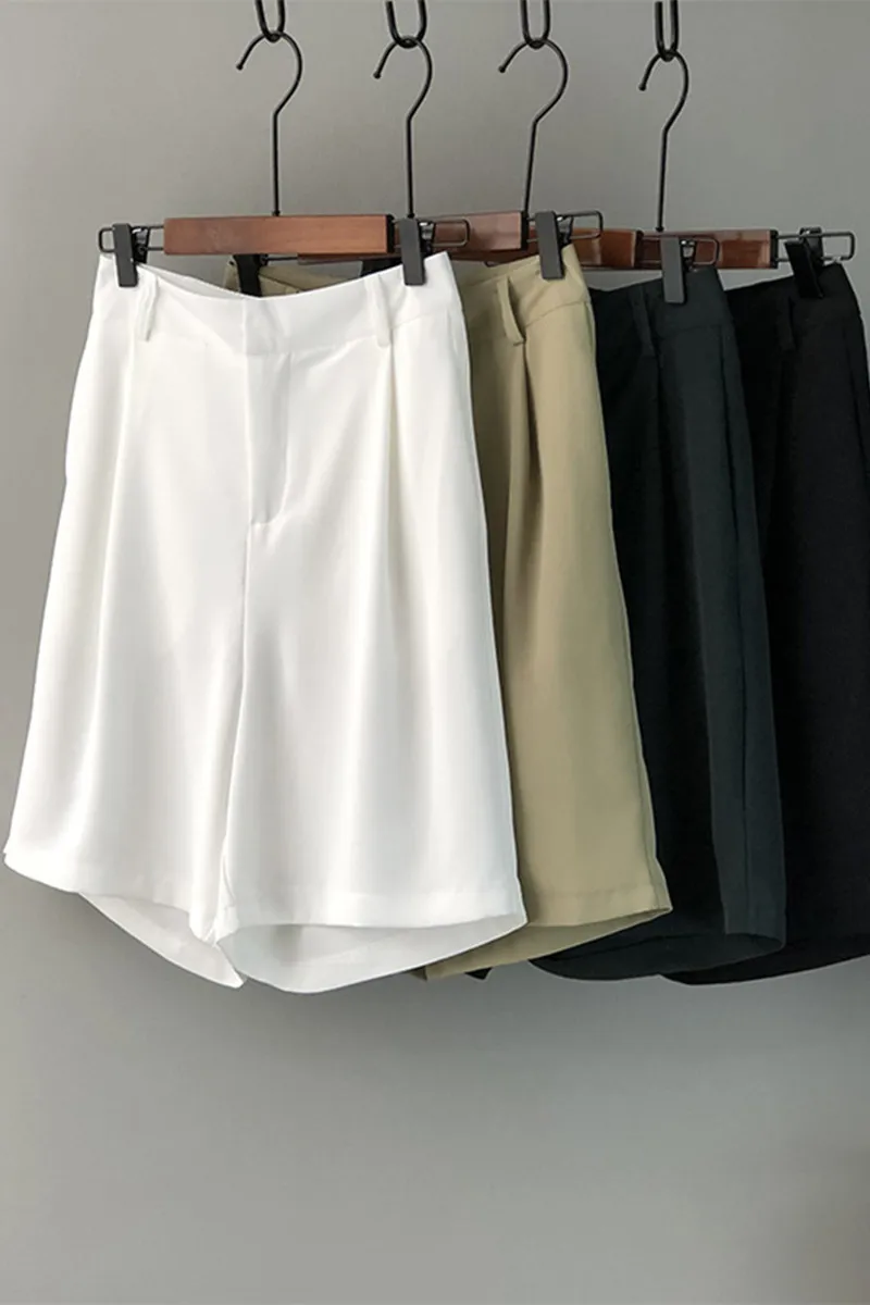 

Female Shorts Suit High Waist Plus Size Ladies Wide Leg Loose Summer Casual Khaki Thin